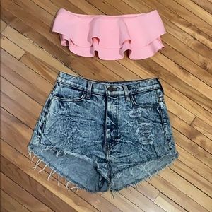 High waist acid wash shorts